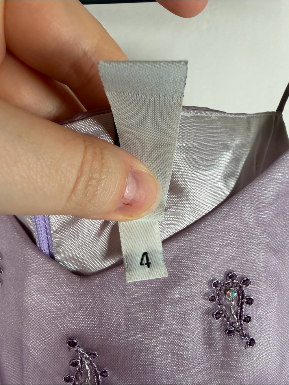 Vintage 90s Y2K Silk Lavender Slip Dress with Beaded Embroidered Accents Fairy, - Picture 5 of 9